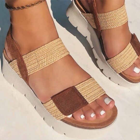 Size 10 OTBT nova platform sandals tan brown shoes - Picture 8 of 8